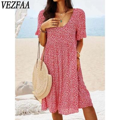 Robe décontractée à manches courtes et col en V pour femme, motif floral, mode été printemps, imprimé, taille ample