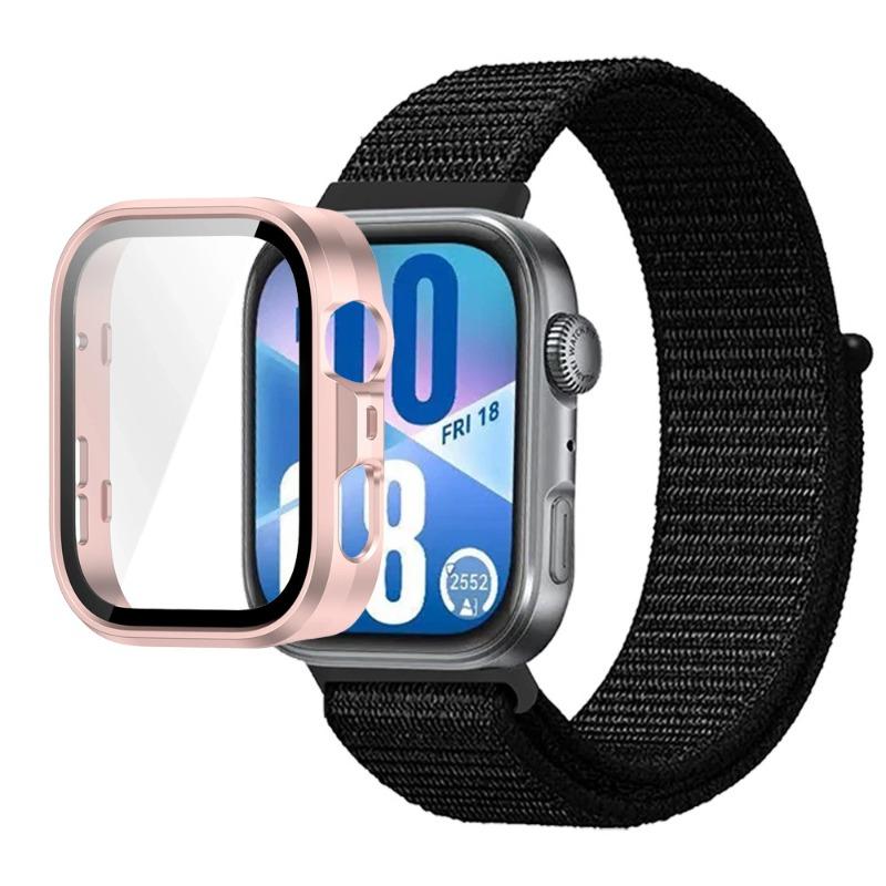 Pasek Nylonowy+Etui PC do Huawei Watch Fit 3/4/4 Pro Chroniące przed Upadkiem+Wygodna Oddychająca Opaska na Nadgarstek Correa