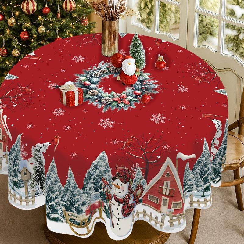 Vintage Christmas Tablecloth Santa Snowman Table Cover Christmas Decorations For Home 2025 Xmas Gifts Navidad Noel New Year 2026