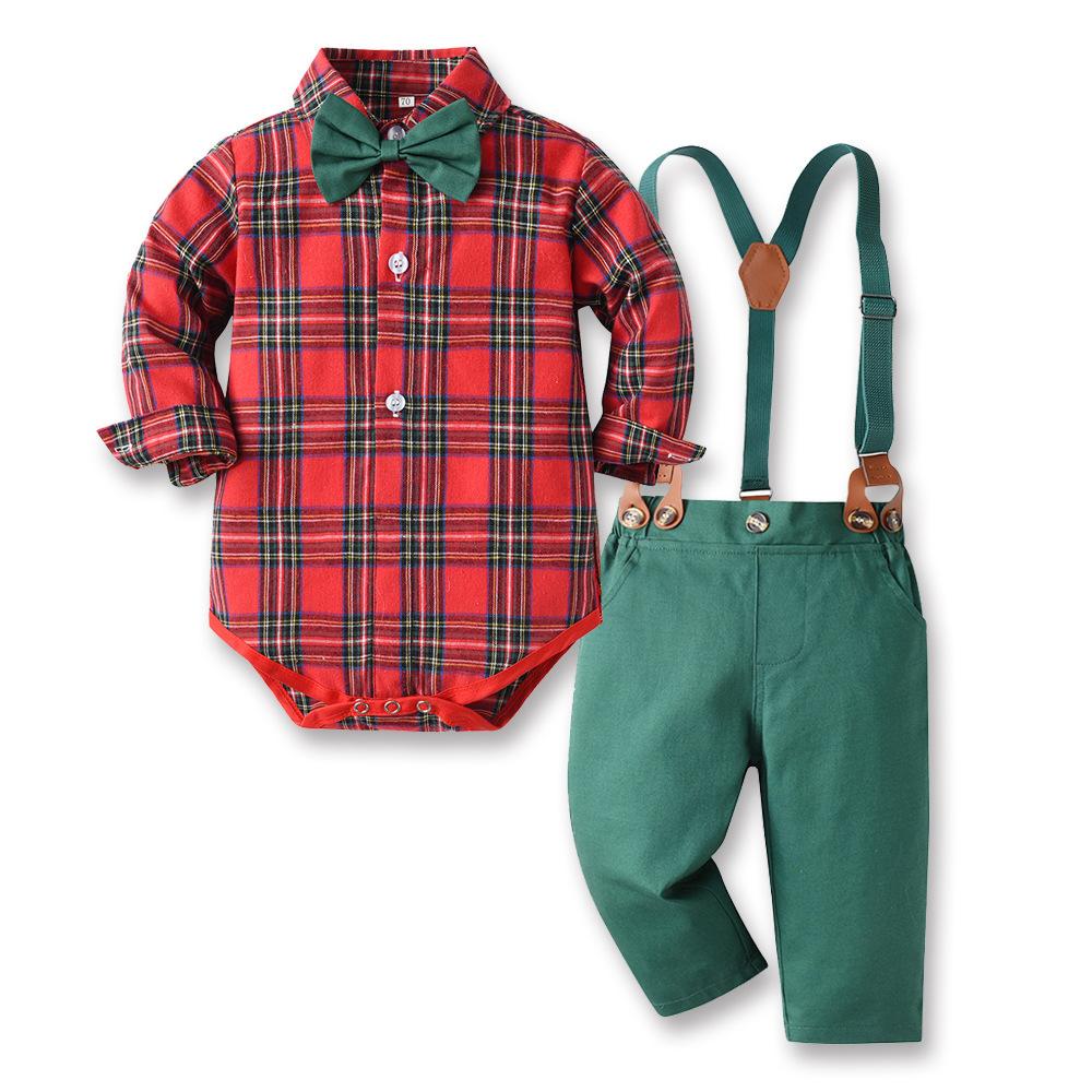 

Рождественская детская одежда для мальчиков клетчатый кардиган с длинными рукавами и лацканами из хлопка на подтяжках праздничный костюм 90cm кислотные зеленого