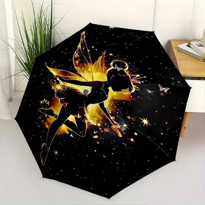 Tinker Bell Theme Automatic Compact Folding Cute Umbrella - Portable and Durable, 8-Bone Iron Umbrella for All Weather0707077