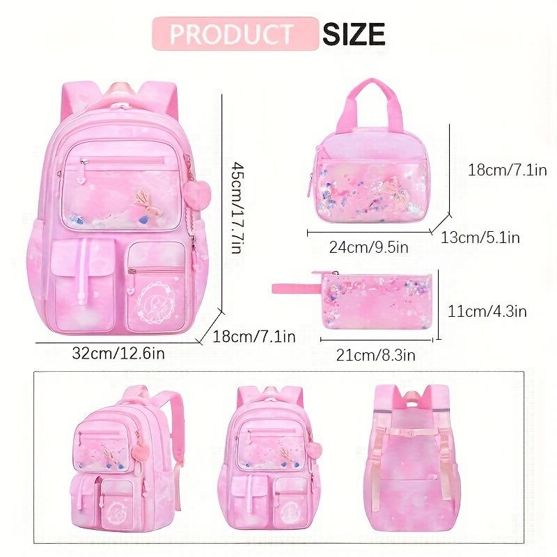 Girls 3Pcs School Backpack Set Sweet Cute Large Capacity Spine Protection Lightweight Children Primary Student Shoulder Bag