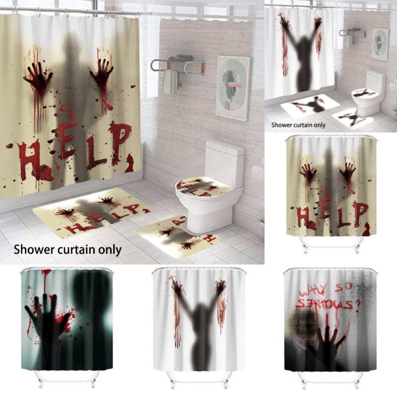 Bloody Hands Halloween Shower Curtain With Hooks For Spooky Decoration