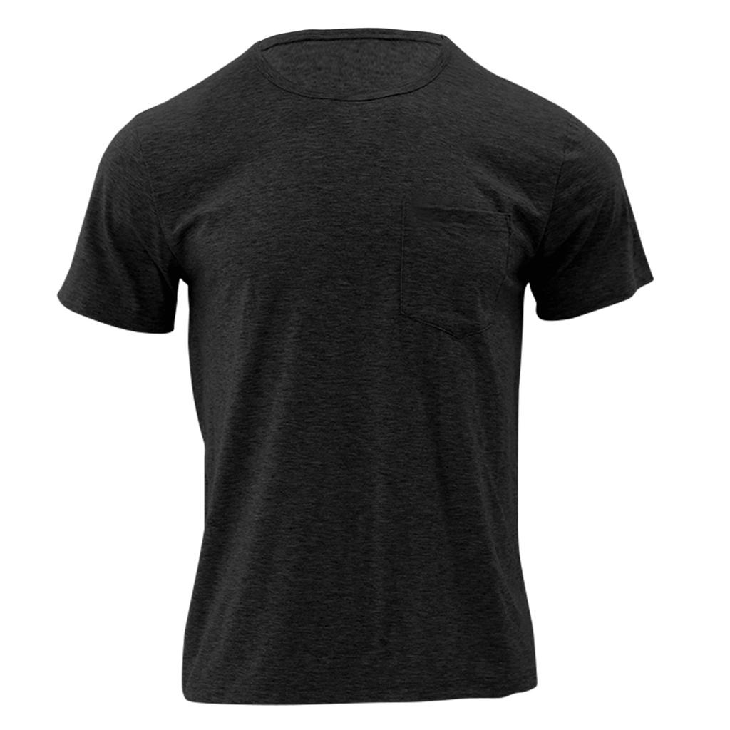 Men's Color T-Shirt Men's Fashion Casual Pocket Round Neck T-Shirt