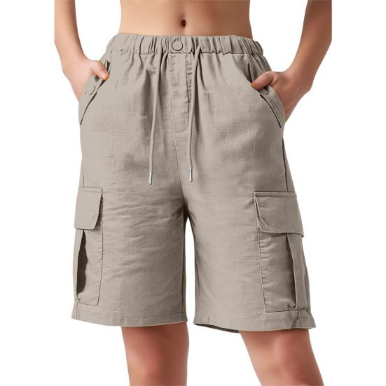 Women Cargo Shorts Drawstring Design High Waisted Loose Fit Hiking Shorts with Functional Deep Pockets Outdoor Activities Casual