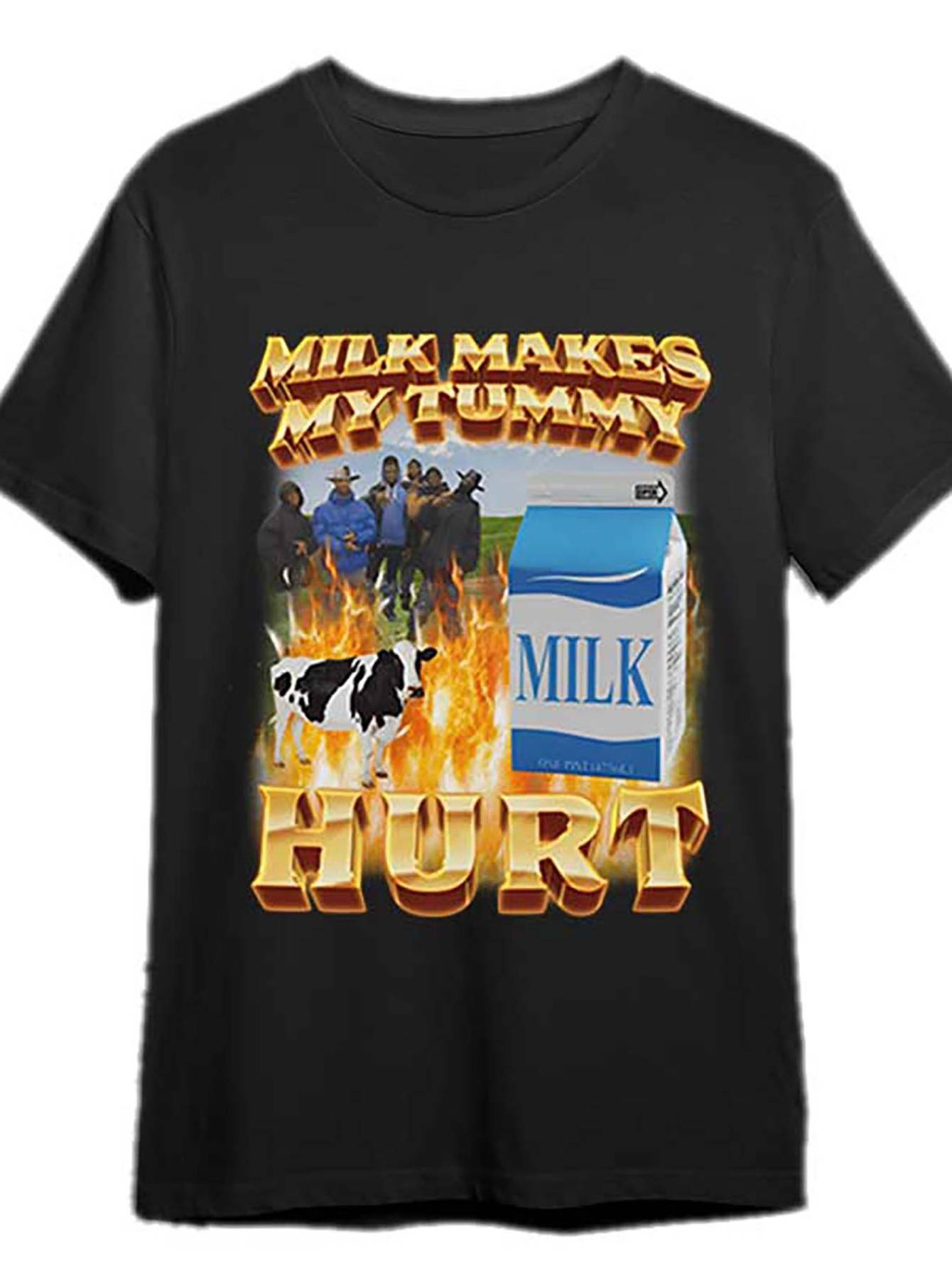 

Milk Makes My Tummy Hurt TShirt Funny Mens Short Sleeve Graphic Tshirt Summer Retro Round Neck Casual Outfit Fashion Tee Tops 4XL