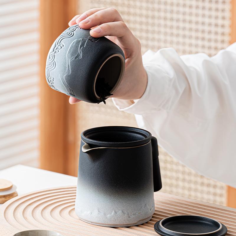 Travel Tea Set Outdoor Camping Portable Tea Set Black Pottery Kuaike Cup One Pot Two Cups Storage Bag Business Gifts