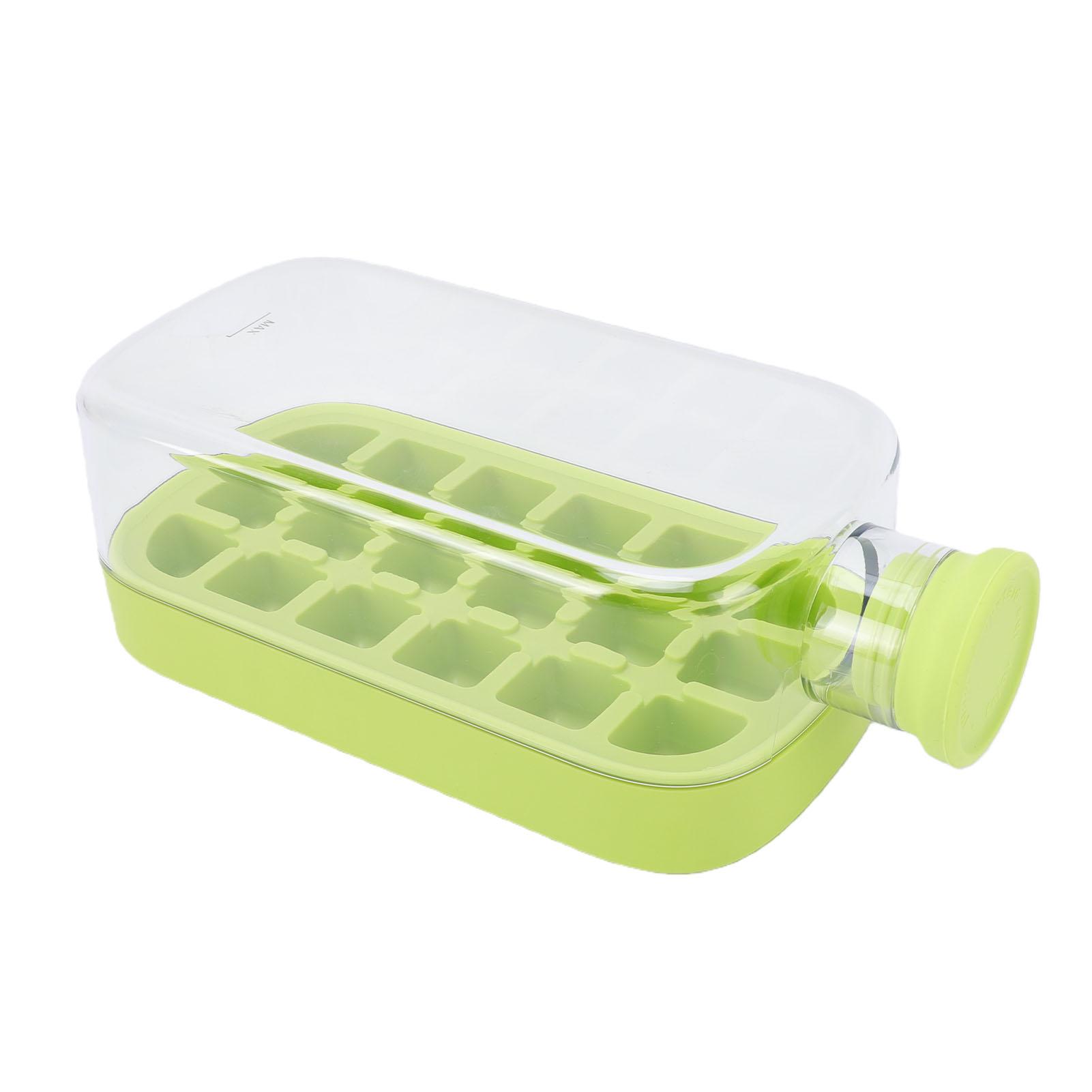 Ice Cube Bottle with Straw Press to Release 18 Grid 800ml Ice Cube Making Bottle for Freezer Green