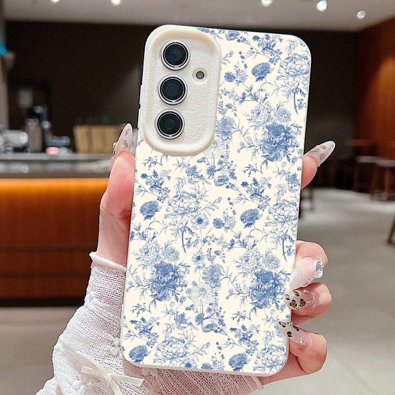 Retro Minimalist Flower Leather Silicone Case For Samsung Galaxy A57 A37 A55 A36 A26 A16 A07 A06 A54 A35 A15 A33 A53 A05S A04 5G
