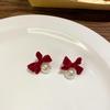 Elegant Retro Red Bow & Pearl No-Piercing Ear Clips