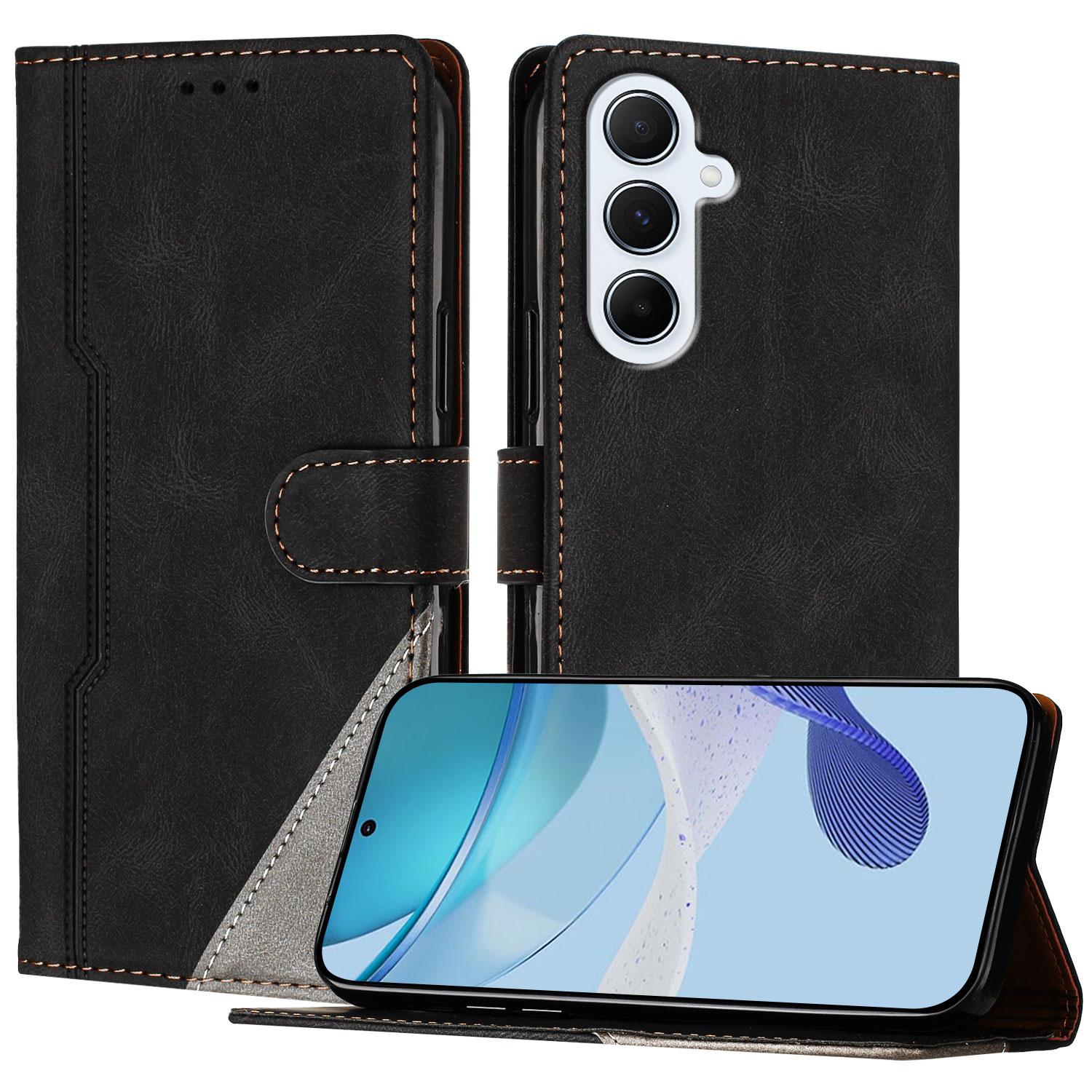 

For Samsung Galaxy A26 5G Leather Case Triangle Patchwork Wallet Stand Shockproof Phone Cover Black