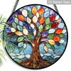 2D Flat, 1pc Rainbow Tree of Life Round Glass Suncatcher, Colorful Life of Tree Stained Glass Style Window Hanging, Multicolor Leaves Design with