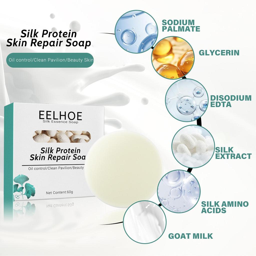 Silk Protein Mask Soap (Round) Deep Cleansing Repair Skin Moisturizing Silk Goat Milk Cleansing Soap