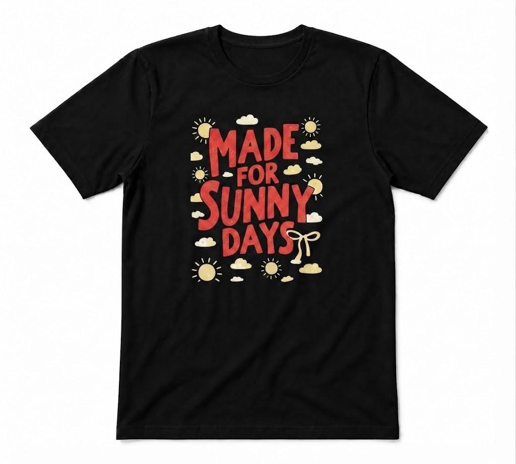 Made For Sunny Days Summer Cute Beach Graphic Tee Black T-shirt