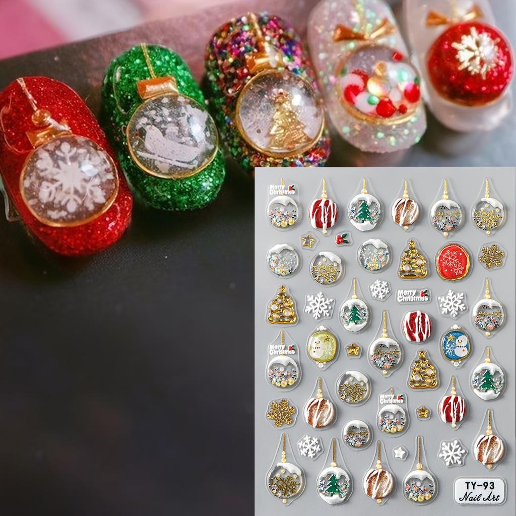 5D Embossed Nail Sticker Christmas Tree Snowflake Xmas Nail Art Decoration Slider Manicure Decoration Christmas Nail Supplies