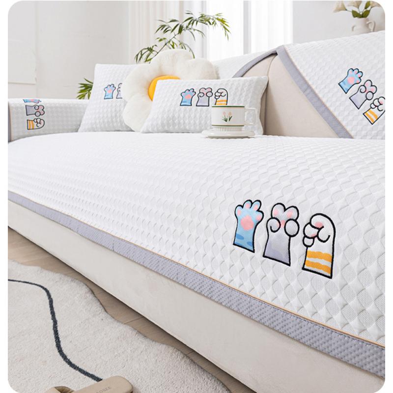 Summer Cool Feeling Ice Silk Sofa Cushion Non-Slip Breathable Cooler Cushion Universal Light Luxury Style Living Room Sofa Cover