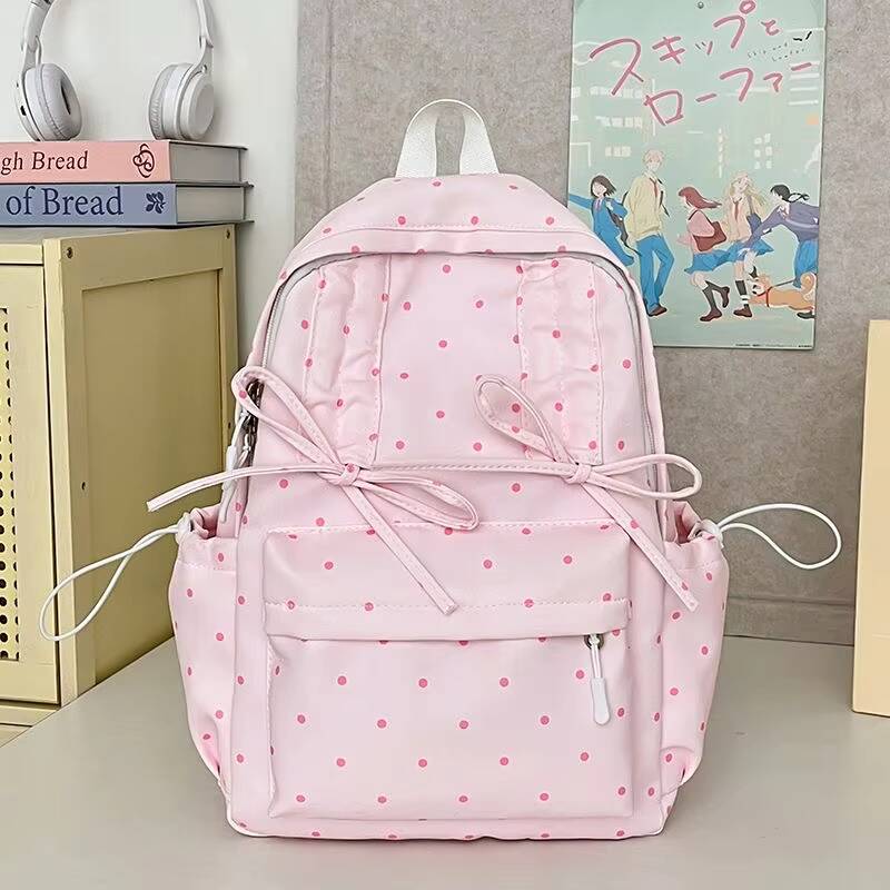 New Y2k Cute Polka Dot Backpack Sweet Girl Bow Small Knapsack Large Capacity Students Schoolbag Women's Fashion Outdoor Rucksack