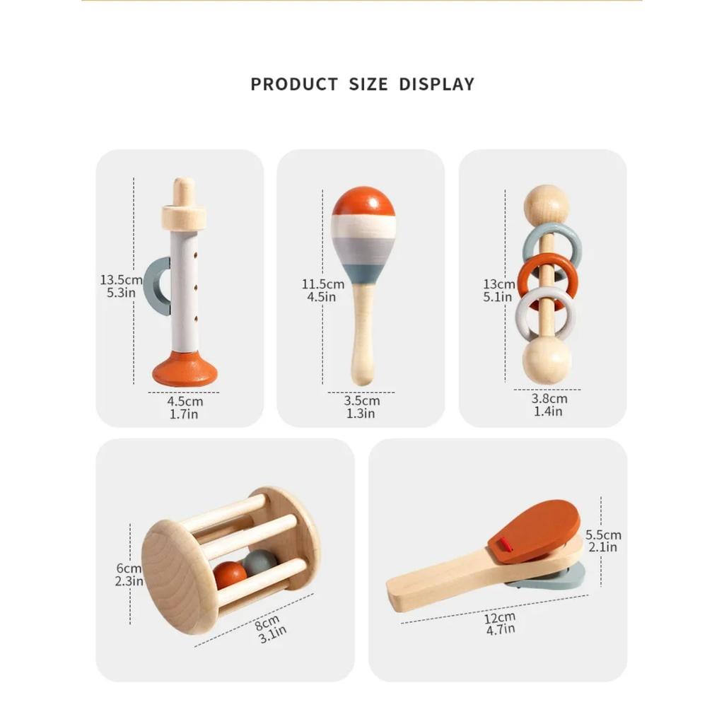 1set Toddlers Early Education Gift Castanet Sand Hammer Tambourine Kindergarten Orff Percussion Instrument Musical Toys for Baby