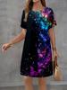 Fashion 3D Print Summer Dress Loose Casual Short Sleeve O-Neck Mini Dress