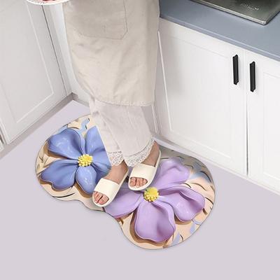 Yousheng Floor Mat with Anti-Slip Bottom Quick-Drying Material 3D Floral Pattern Bathtub Mat Bathroom Kitchen Entryway Decor