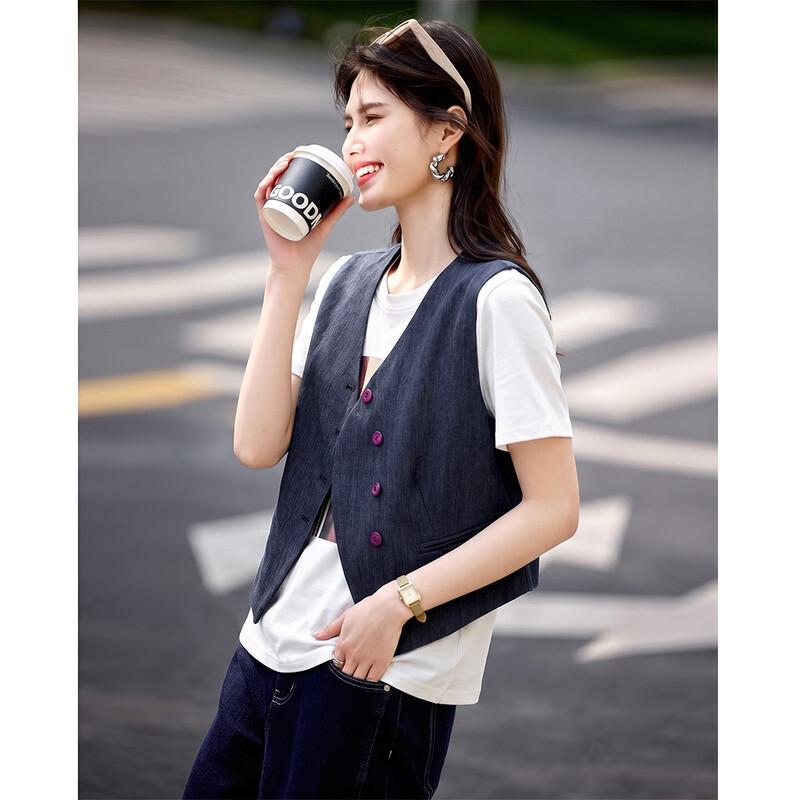 TERRE BLEUE Women s Suit Collar Loose Fit Sleeveless Vest L