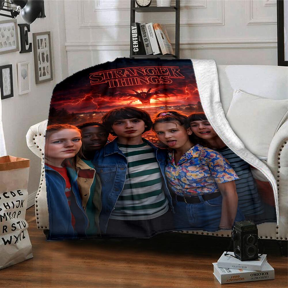 1pc Stranger Things Shadows Tomorrow Flannel Blanket,Ultra Soft Warm Plush Throw for Home Bedroom Bed Sofa Cover Camping Picnic Gift Y72432
