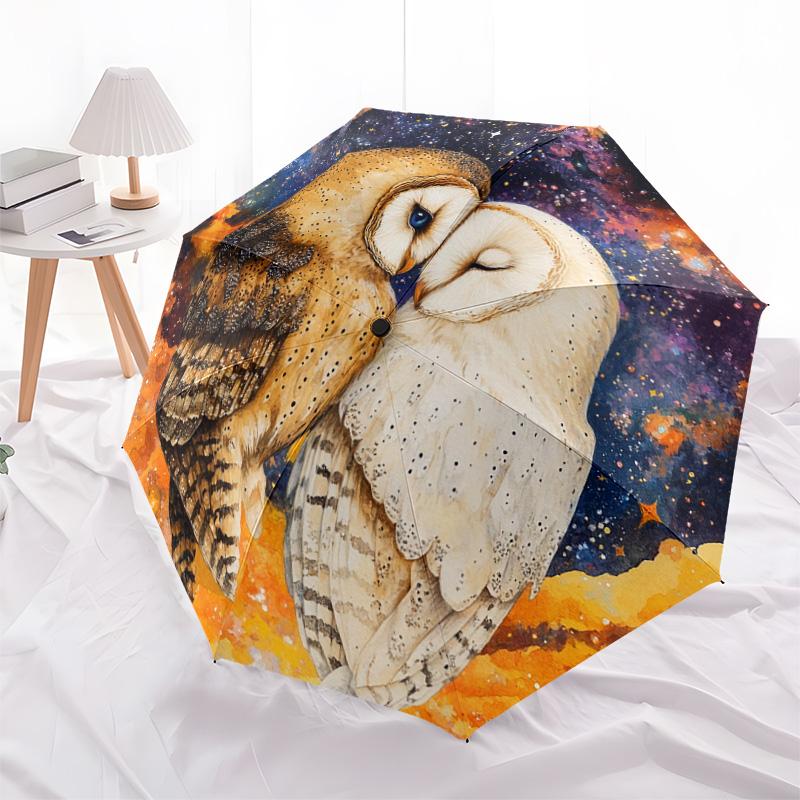 1 PC Automatic Folding Umbrella - Owls Pattern, Portable & Foldable Design with 8 Ribs, Christmas Birthday Gifts
