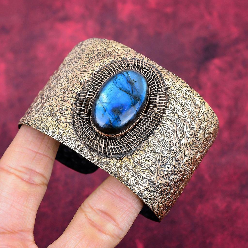Labradorite natural gemstone cuff bracelet copper wire wrapped jewelry adjustable cuff bracelet handmade jewelry amazing copper wire bangle