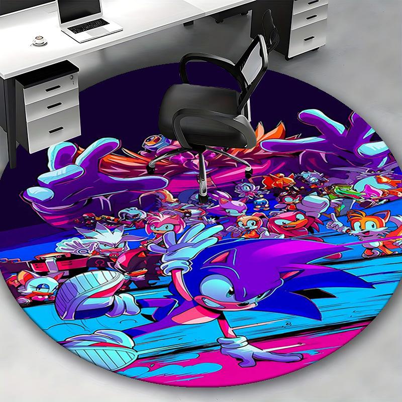 1pc Sonic the Hedgehog Anime Cartoon Design Round Carpet Office Chair Mat, NonSlip Rug for Home Decor, Living Room, Bedroom, Game Room