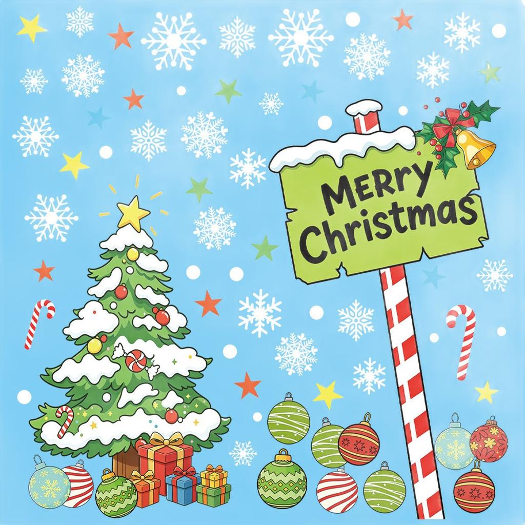 2Pcs 30X60cm PVC Christmas Window Cling Stickers, Snowflake, Christmas Tree and Ornament Decals for Glass Windows
