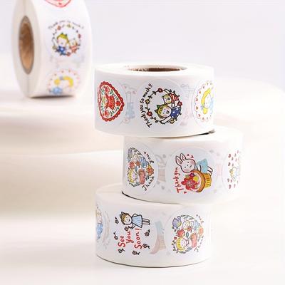4 Rollen/2000 Stück Dankeschön Runde Aufkleber, 500 Stück/Rolle Selbstklebende Cartoon Rollenaufkleber, Kann zur Verpackungsdekoration verwendet werden