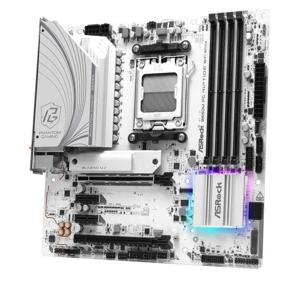 Asrock B650M PG Riptide WiFi White Compatible with AMD Ryzen 7000 Series CPUs B650 Micro ATX White Domestic Distributor Motherboard, (Socket AM5),