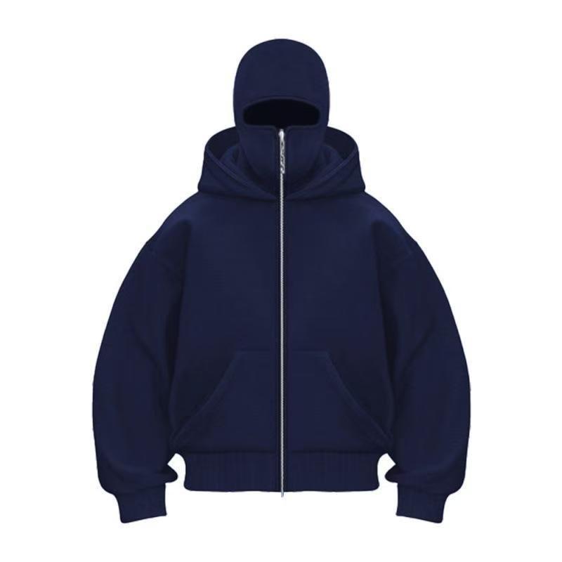 Unisex Fleece-Lined Double Hood Cardigan - Autumn/Winter Fashion