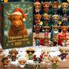 Christmas Highland Cow Advent Calendar 24 Days Christmas Countdown Calendar 3D PVC Highland Cow Ornaments Xmas Christmas Gifts