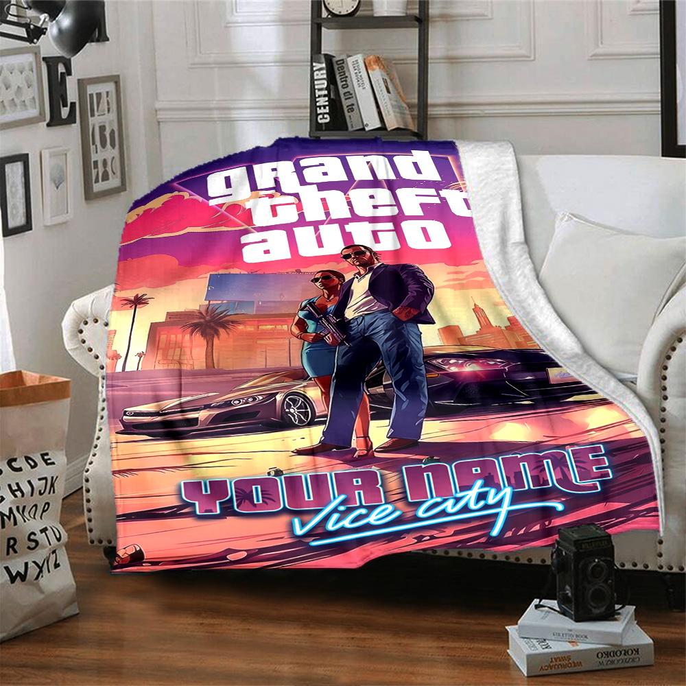 Grand Theft Auto Personalizza il Tuo Nome Coperta Regalo Coperta Personalizzabile Ultra-Morbida Adatta per Soggiorno Soggiorno Sedia da Ufficio Divano