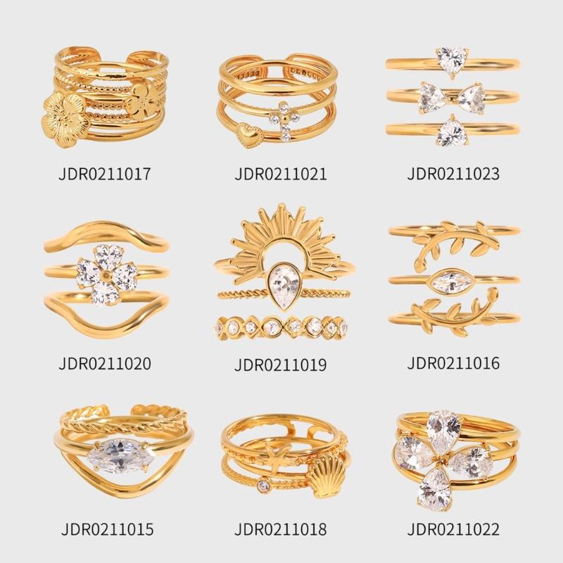 3pcs/Set Elegant 18K Gold Color Adjustable Size Threaded Ring Accessory Stylish Finger Accessories for Fashionistas