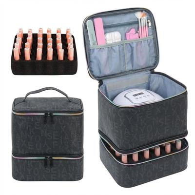 Double Layer Nail Polish Organizer Bag Large Capacity Handheld Nail Care Kit Bag 30 Compartment Makeup Bag Nail Care Tool