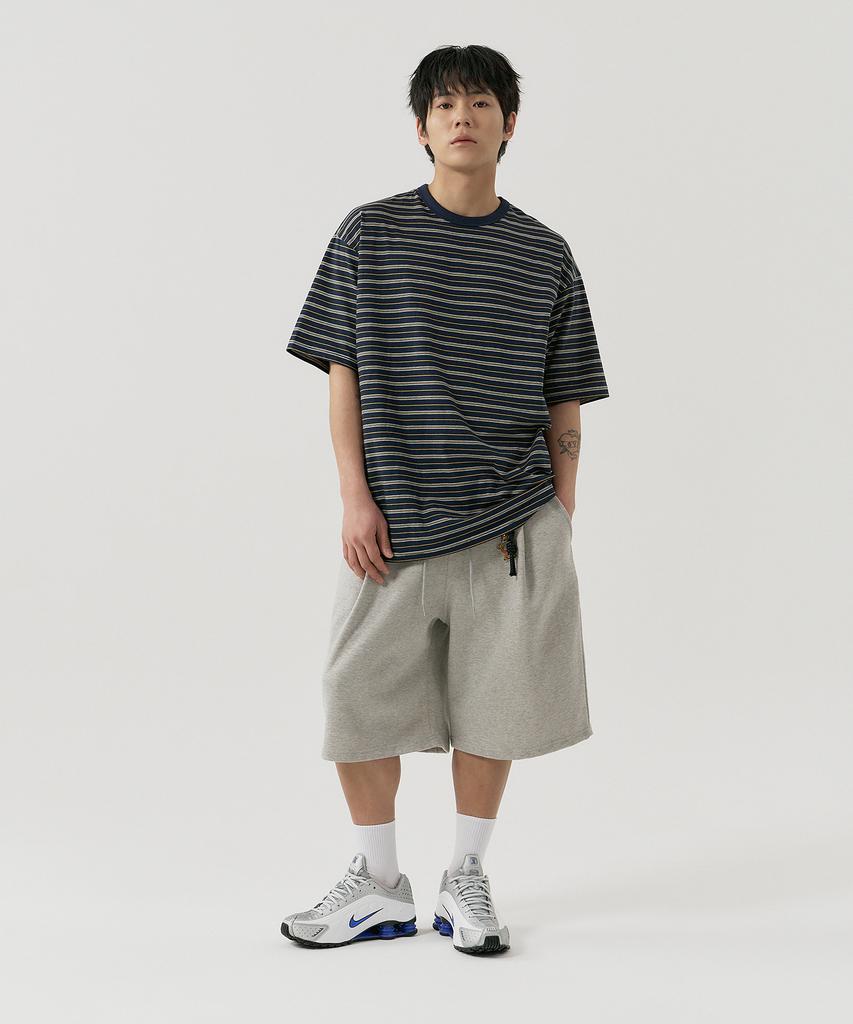 GNOK [Unisex] Triple Stripe Short Sleeve T-Shirt [Navy]