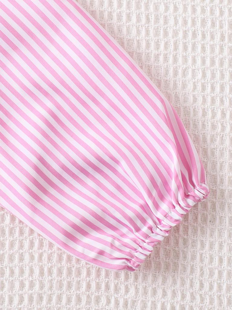 Trendy Girls' Pink Striped Shirt & Ripped Jeans Casual Set