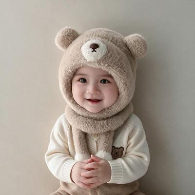 Polyester Fleece Lined 2-6 Years Bear Hat Scarf Set Kids Hat Scarf Set  Cold Weather Wear