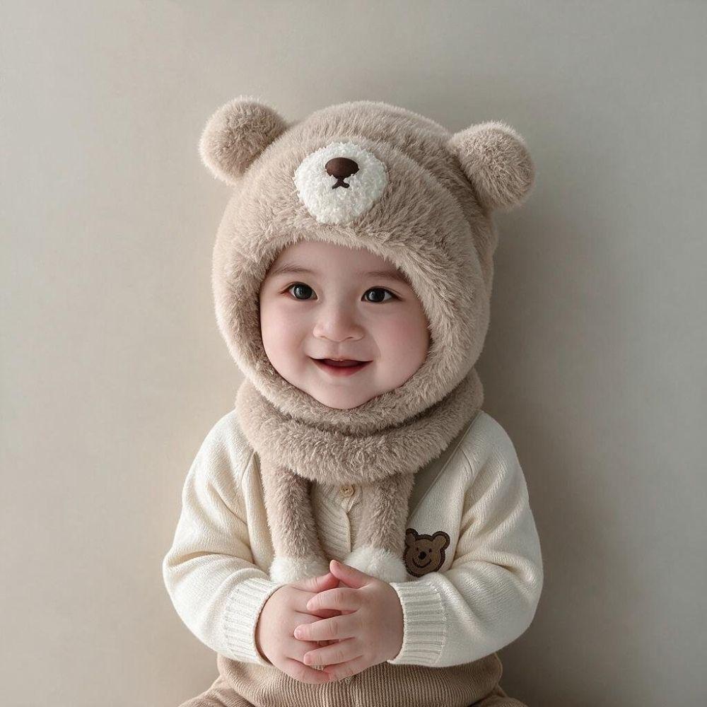 Polyester Fleece Lined 2-6 Years Bear Hat Scarf Set Kids Hat Scarf Set Cold Weather Wear