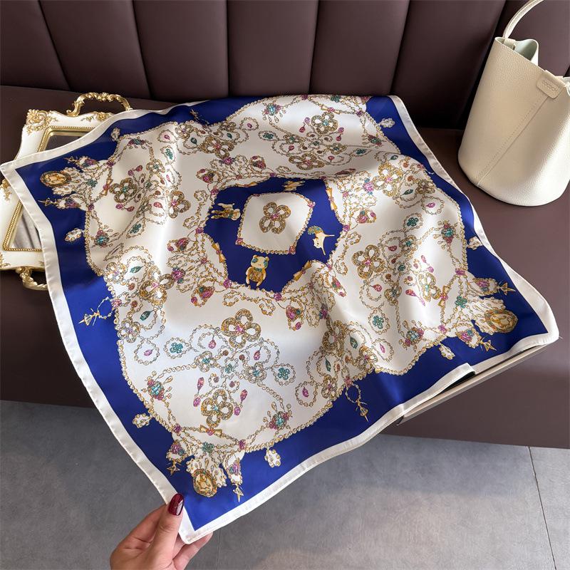 European and American Retro Fashion Printed Silk Scarf Square Scarf High-end Shawl Sunscreen Neck Small Square Scarf Headscarf Women's Scarf