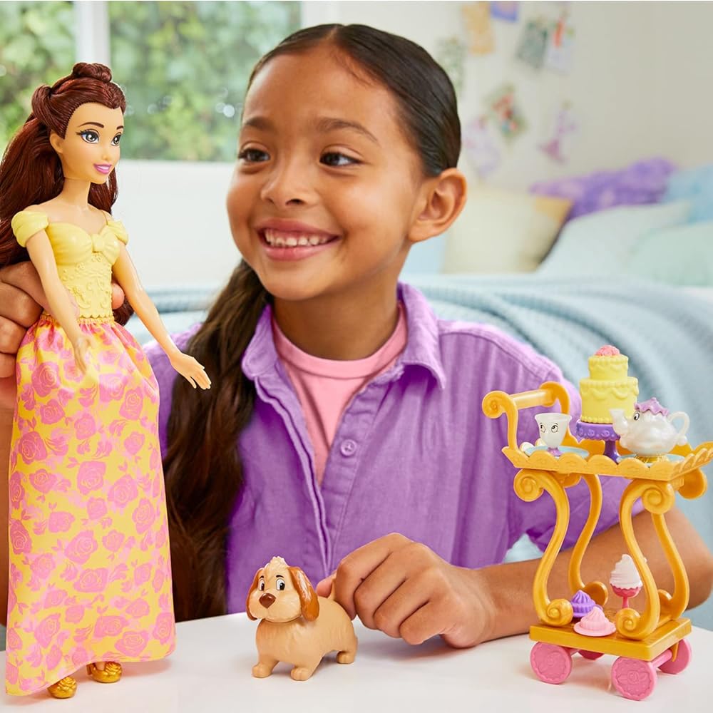 Mattel Disney Princess Belle Tea Time Set with Accessories for Dress-Up Dolls