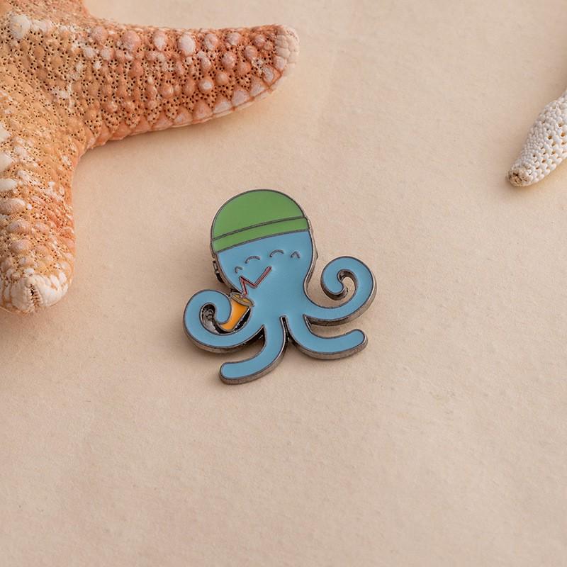 Blue Cartoon Octopus Enamel Brooch - Cute Eight-Tentacle Design for Kids  Fun Clothing Accessory