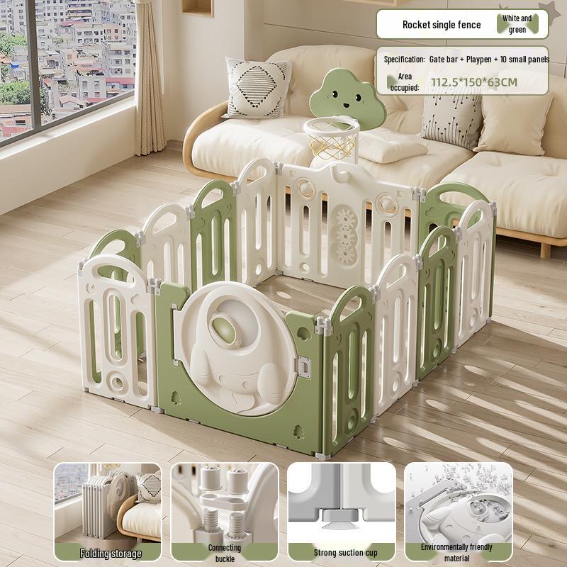 Stackable Baby Basketball Play Fence with Crawling Mat - Indoor Child Safety Solution for Living Room