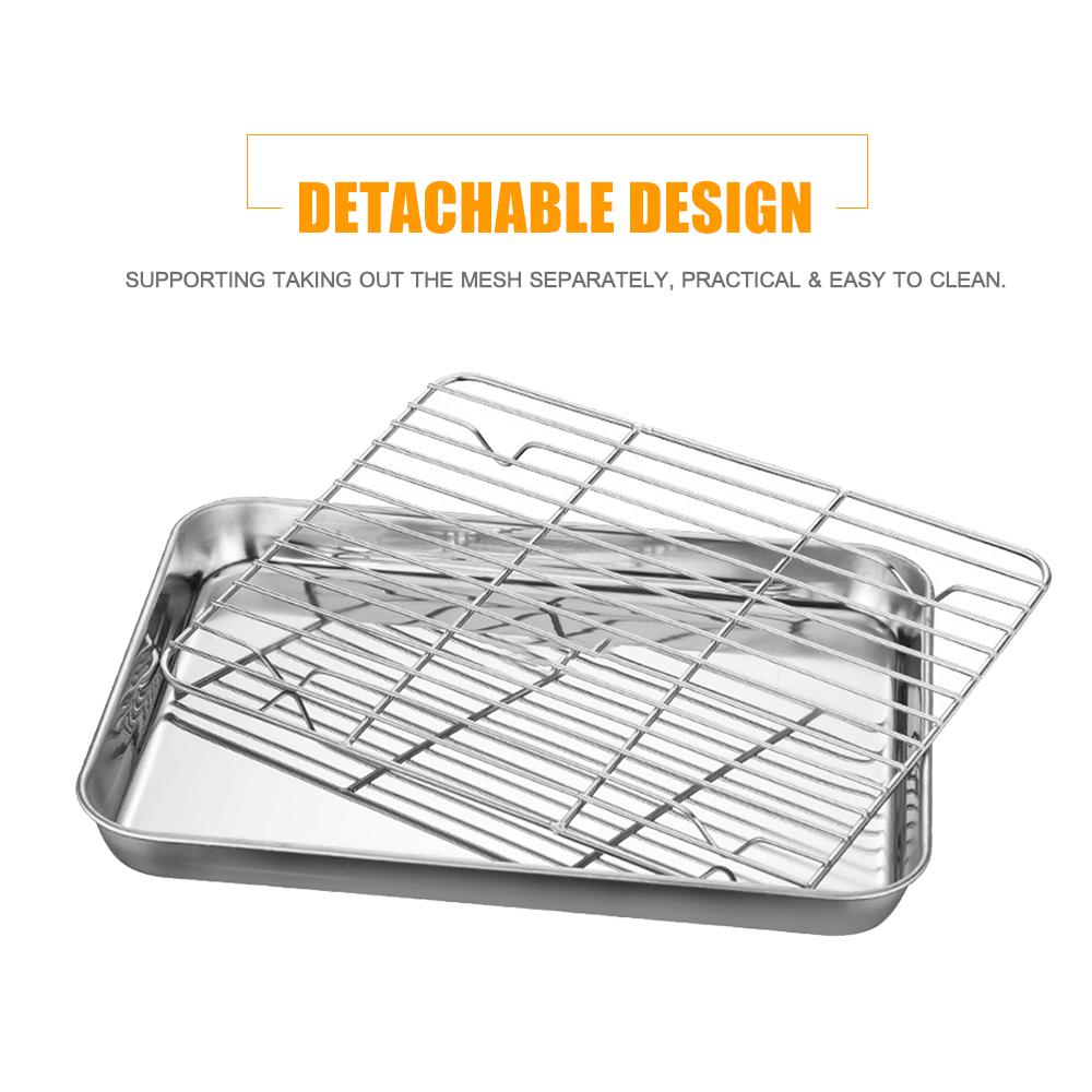 Stainless Steel Flat Bottom Baking Tray with Mesh Set Square Barbecue Plate with Cooling Rack Drip Pan Baking Plate