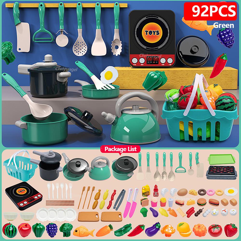 Conjunto de Brinquedos de Cozinha para Crianças 92/69/59 PCS Kit de Acessórios de Cozinha de Brincar com Panelas de Brincar Comida de Brincar Brinquedo de Cozinhar Meninas Meninos Presente