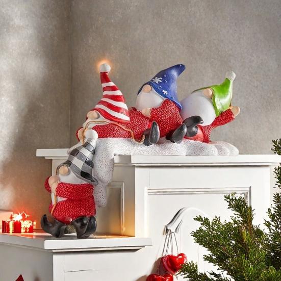 Vánoční soška skřítka na poličku, stolní dekorace, závěsná na okraj poličky, čtyři bez tváře, trpasličí dekorace, vánoční večírek, pryskyřičná figurka, domácí kancelář, ozdoba