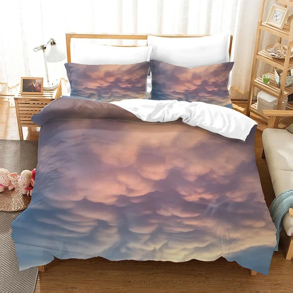 Cloud Sky Duvet Cover Set King/Queen Size,pink Blue-green Beautiful Natural Scenery Soft Bedding Set for Kids Teens Adults Girls