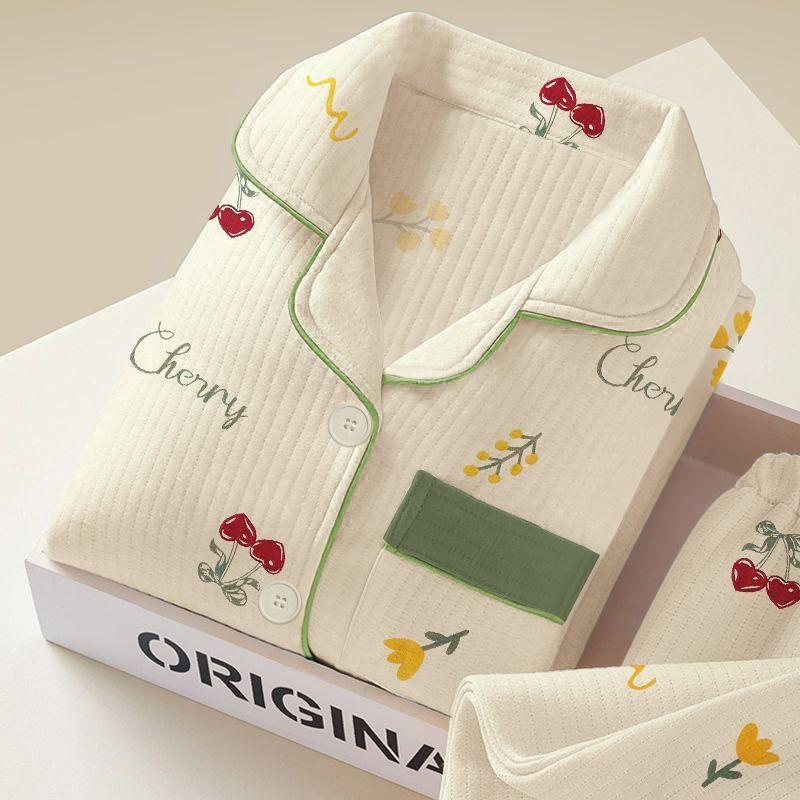 

Жіночий Потовщений Теплий Піжамний Комплект Осінь Зима Бавовняна Підкладка Довгий Рукав Принтований Кардиган Домашній Одяг Комплект з Двох Предметів L